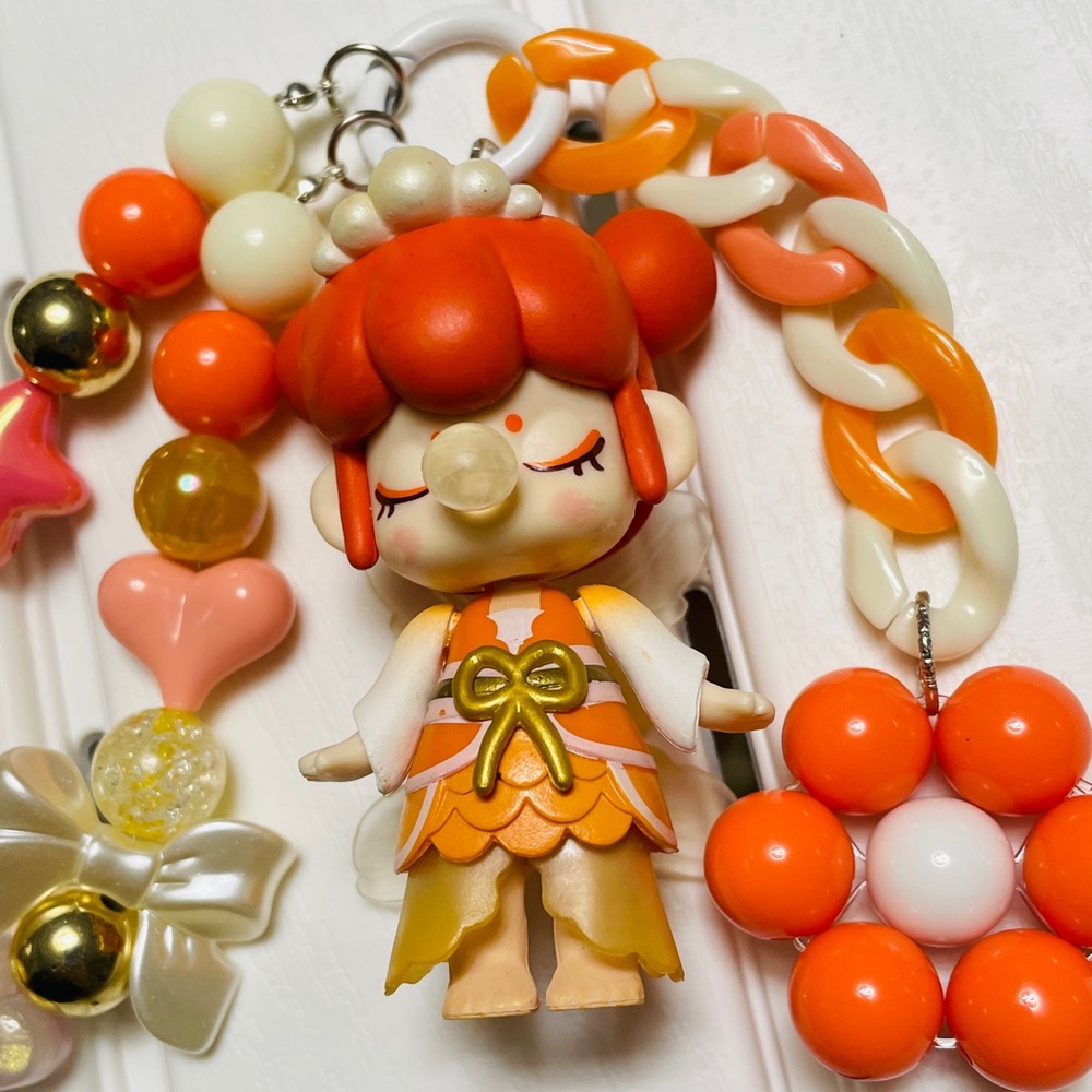 Butterfly Girl Blowing Bubbles Key Beaded Chain/Bag Pendant
